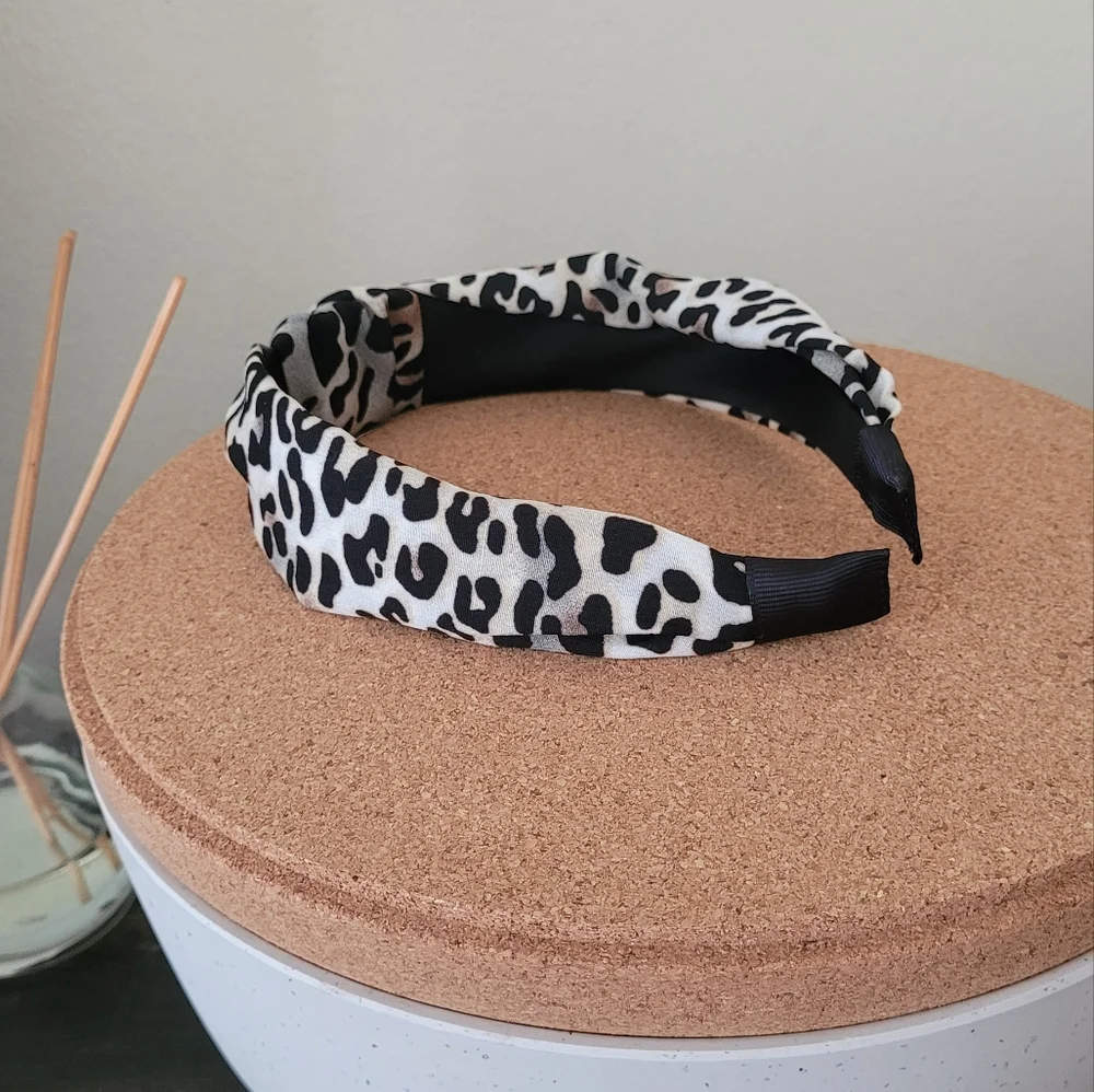 Animal print satin wrapped knotted headband